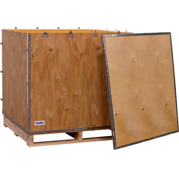 Global Industrial 39.5 in x 39.5 in x 34.5 in 4 Panel Hinged Shipping Crate, Brown, Plywood B2352219 - main